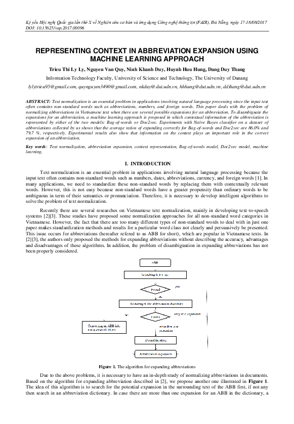 (PDF) Representing Context in Abbreviation Expansion Using Machine