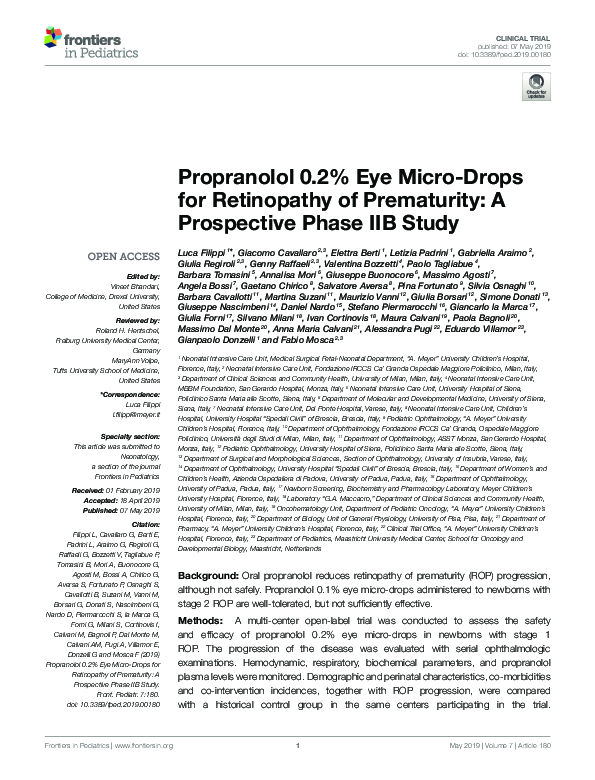 Propranolol 0.2% Eye Micro-Drops for Retinopathy of Prematurity: A Prospective Phase IIB Study
