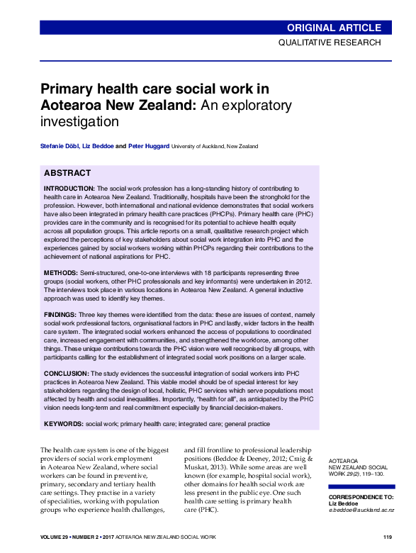 (PDF) Primary health care social work in Aotearoa New Zealand: An ...