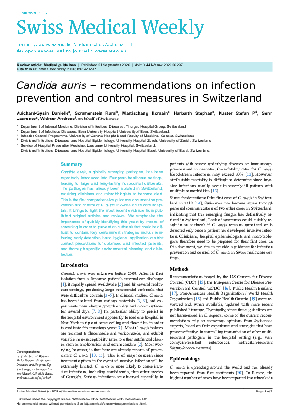 (PDF) Candida auris – recommendations on infection prevention and ...