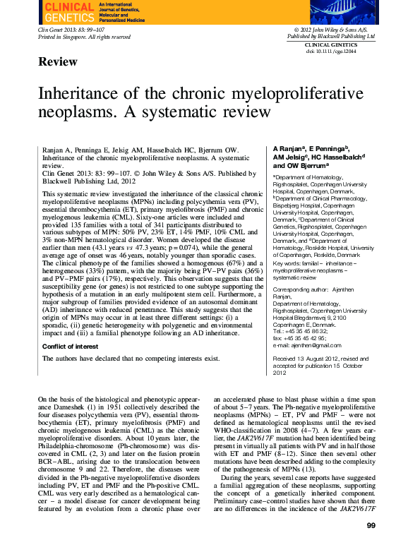 (PDF) Inheritance of the chronic myeloproliferative neoplasms. A ...