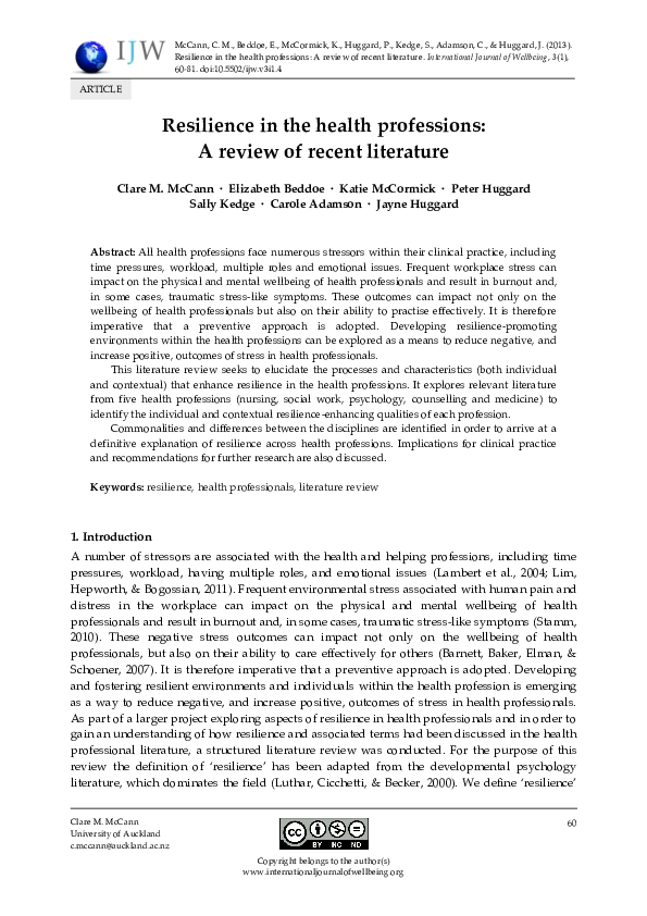 (PDF) Resilience in the health professions: A review of recent literature