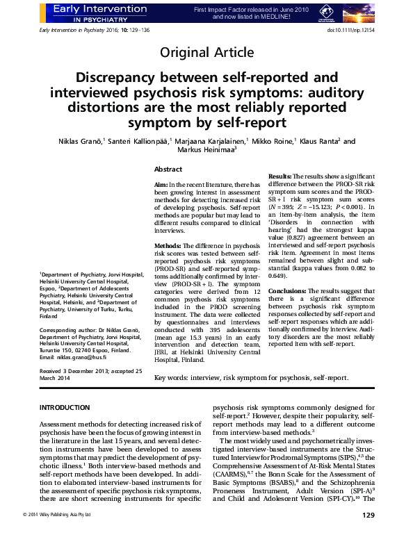 (PDF) Self-Report vs Interview: Psychosis Risk Symptoms