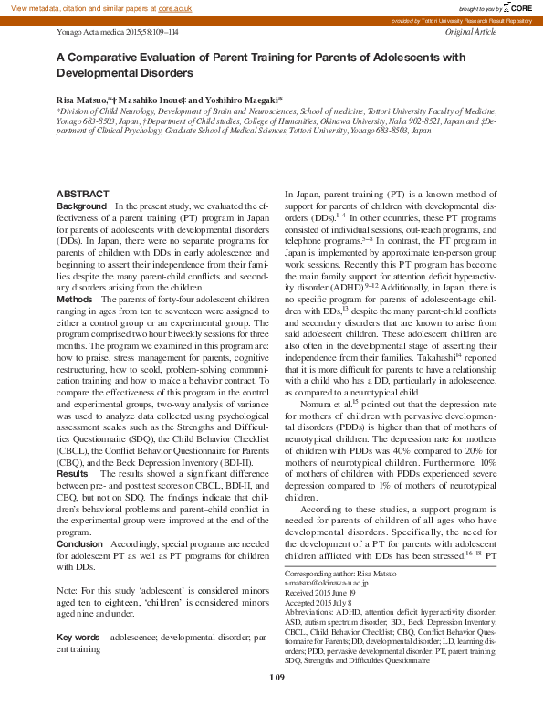 (PDF) A Comparative Evaluation of Parent Training for Parents of ...