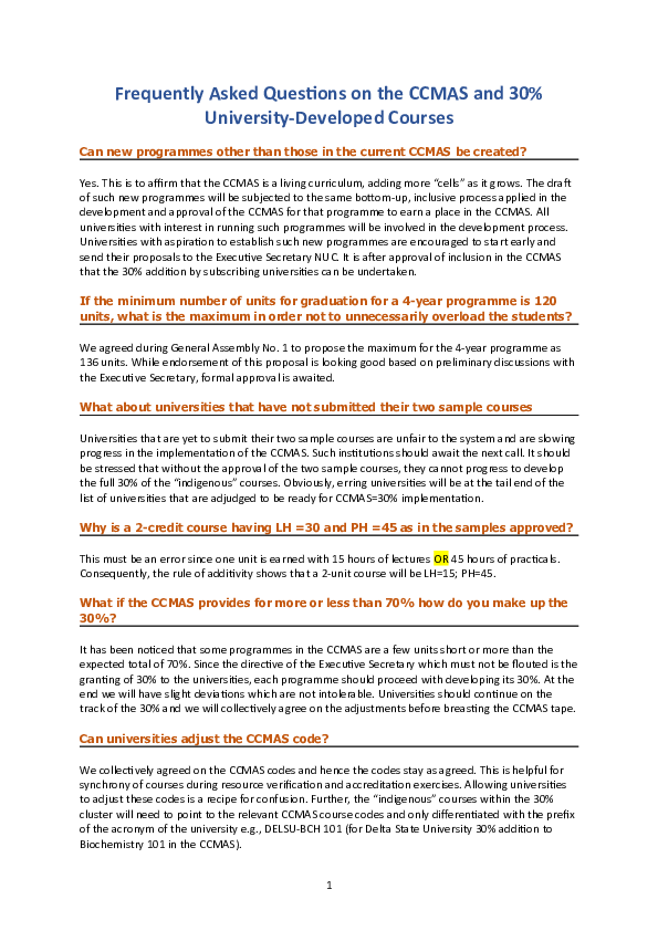 (DOC) Frequently Asked Questions on the CCMAS and 30% University ...
