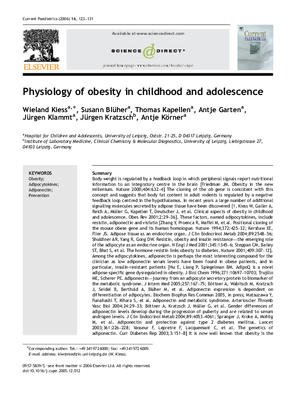 (PDF) Physiology of obesity in childhood and adolescence