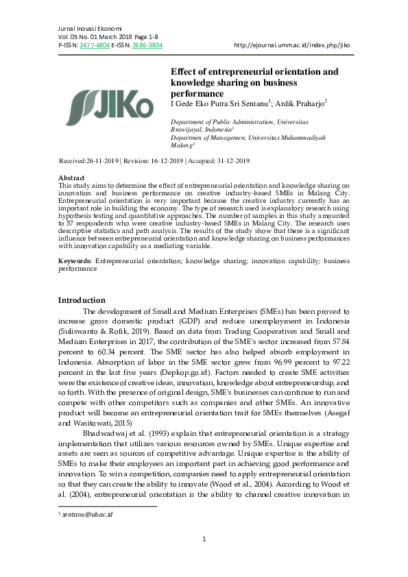 (PDF) Effect of entrepreneurial orientation and knowledge sharing on ...