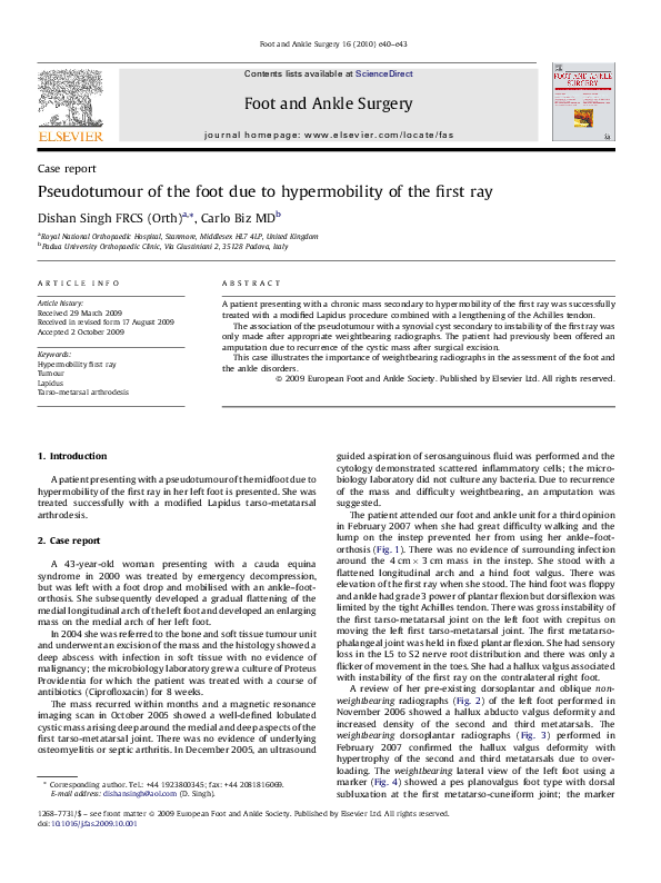 (PDF) Pseudotumour of the foot due to hypermobility of the first ray ...