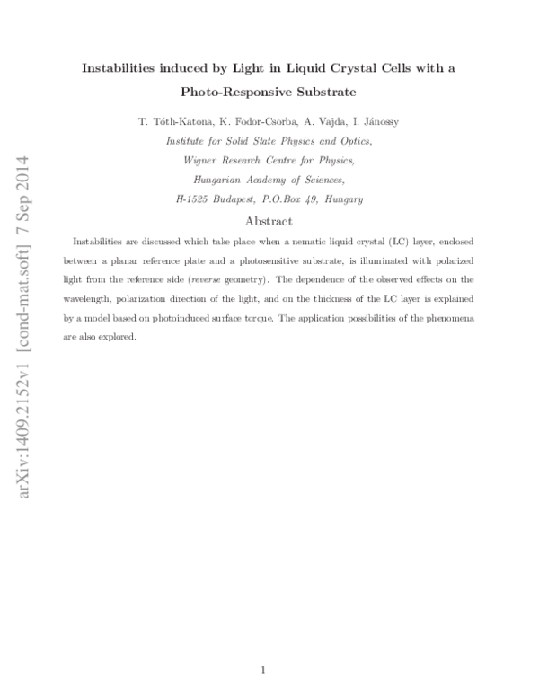 (PDF) Instabilities induced by Light in Liquid Crystal Cells with a ...