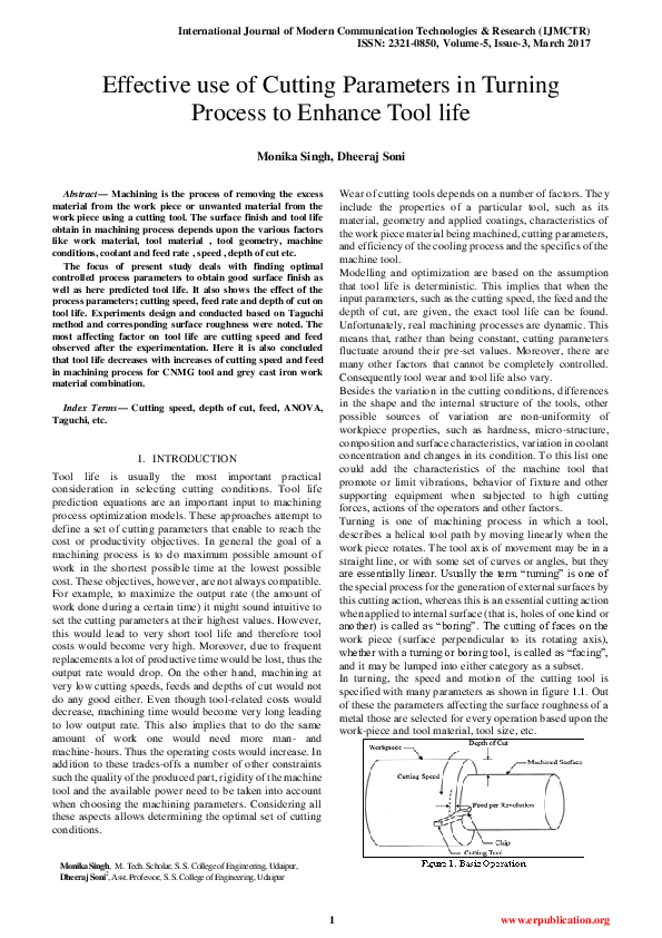 (PDF) Effective use of Cutting Parameters in Turning Process to Enhance ...
