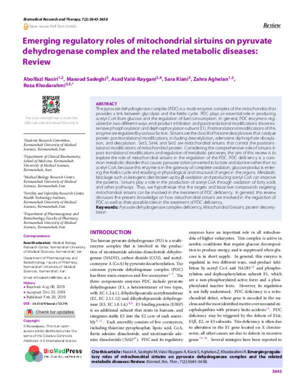(PDF) Emerging regulatory roles of mitochondrial sirtuins on pyruvate ...