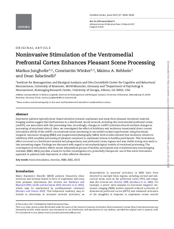 (PDF) Noninvasive Stimulation of the Ventromedial Prefrontal Cortex ...