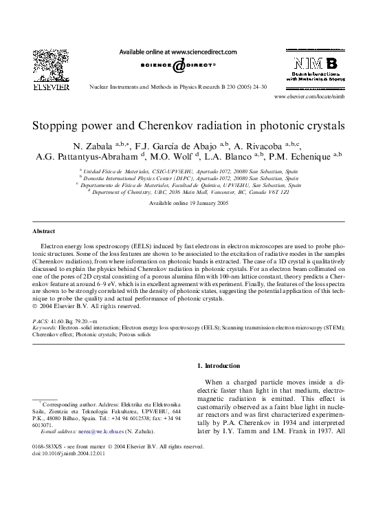(PDF) Stopping power and Cherenkov radiation in photonic crystals