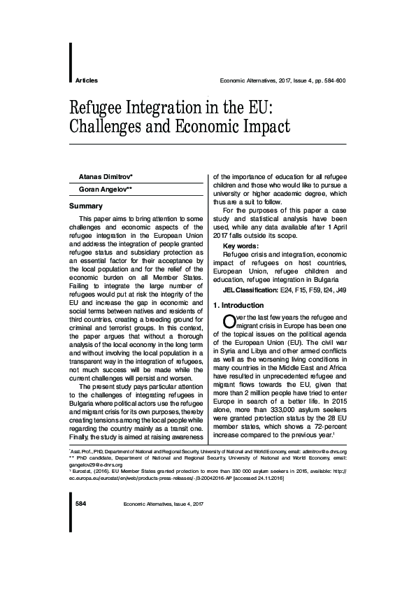 (PDF) Refugee Integration in the EU: Challenges and Economic Impact