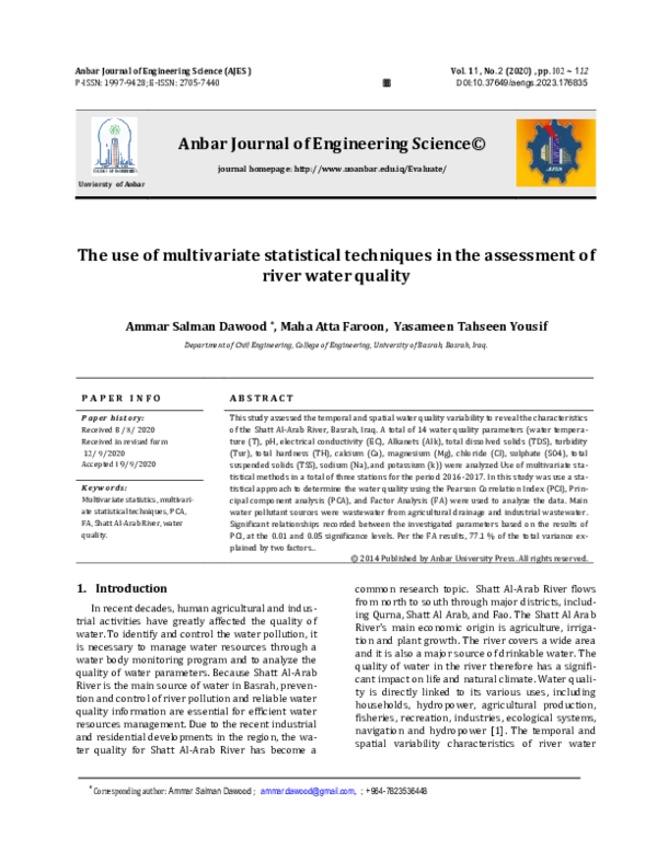 (PDF) The use of multivariate statistical techniques in the assessment ...