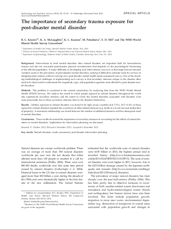 (PDF) The importance of secondary trauma exposure for post-disaster ...
