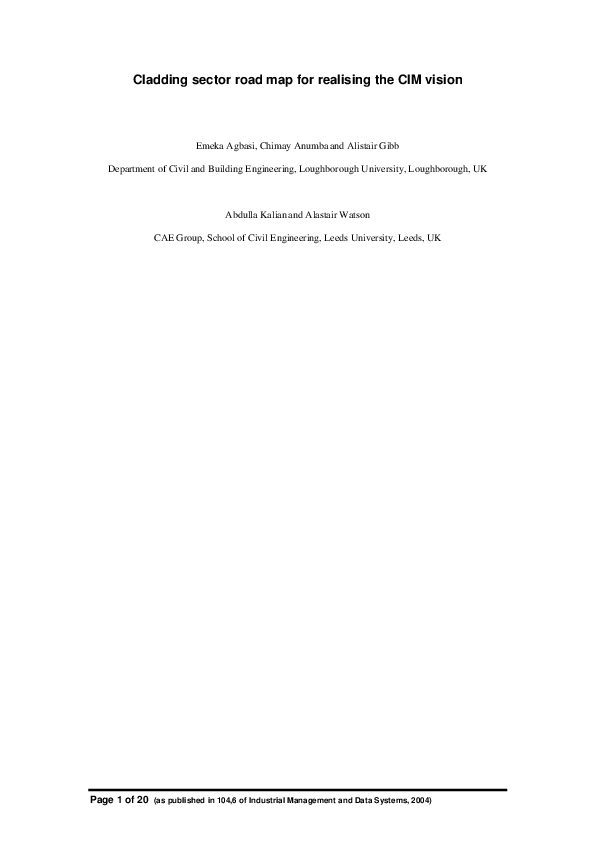 (PDF) Cladding sector road map for realising the CIM vision
