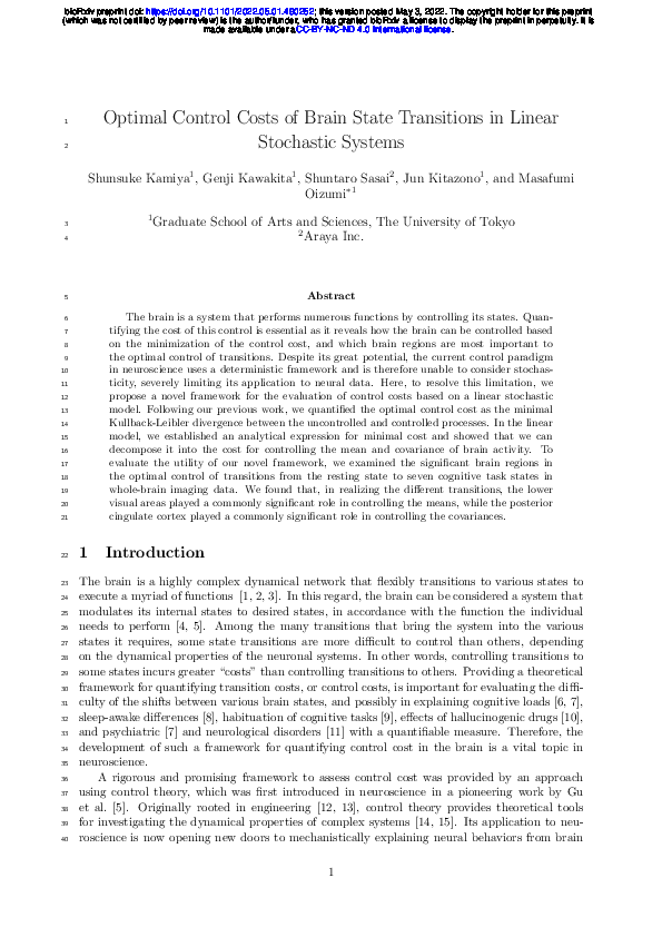 (PDF) Optimal Control Costs of Brain State Transitions in Linear ...