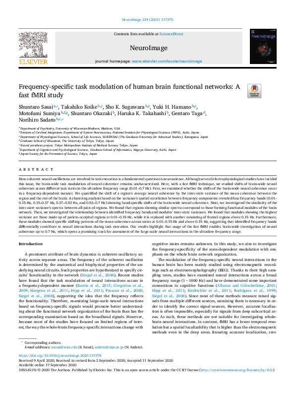 (PDF) Frequency-specific task modulation of human brain functional ...