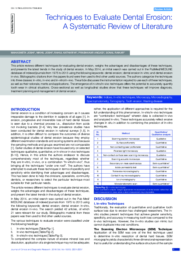 (PDF) Techniques to Evaluate Dental Erosion: A Systematic Review of ...