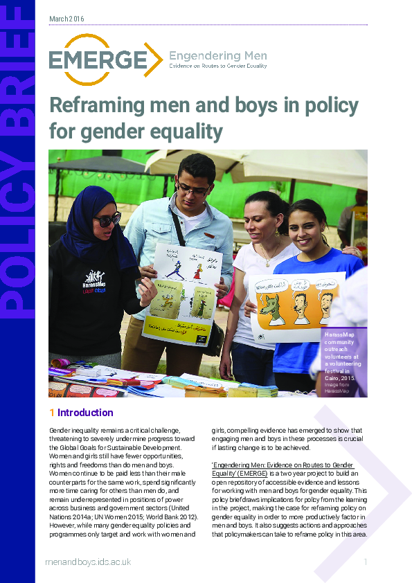 (PDF) Reframing Men and Boys in Policy for Gender Equality: EMERGE ...
