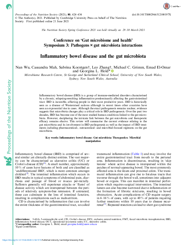 (PDF) Inflammatory bowel disease and the gut microbiota