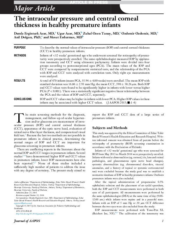 (PDF) Intraocular pressure and central corneal thickness in an old ...