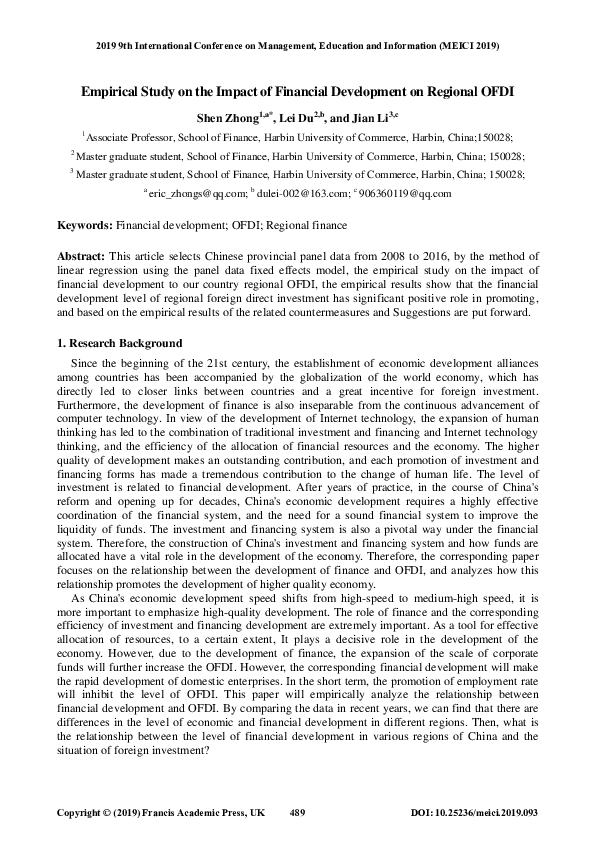 (PDF) Empirical Study on the Impact of Financial Development on ...