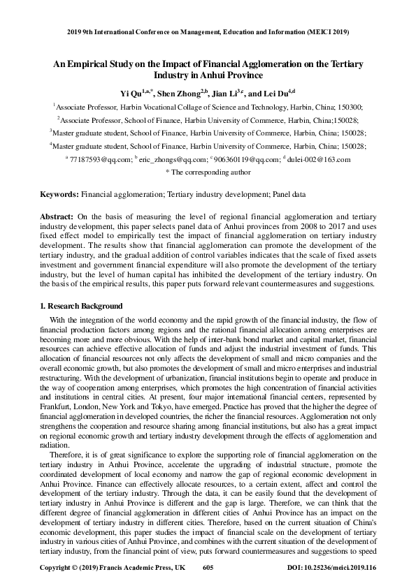 (PDF) An Empirical Study on the Impact of Financial Agglomeration on ...