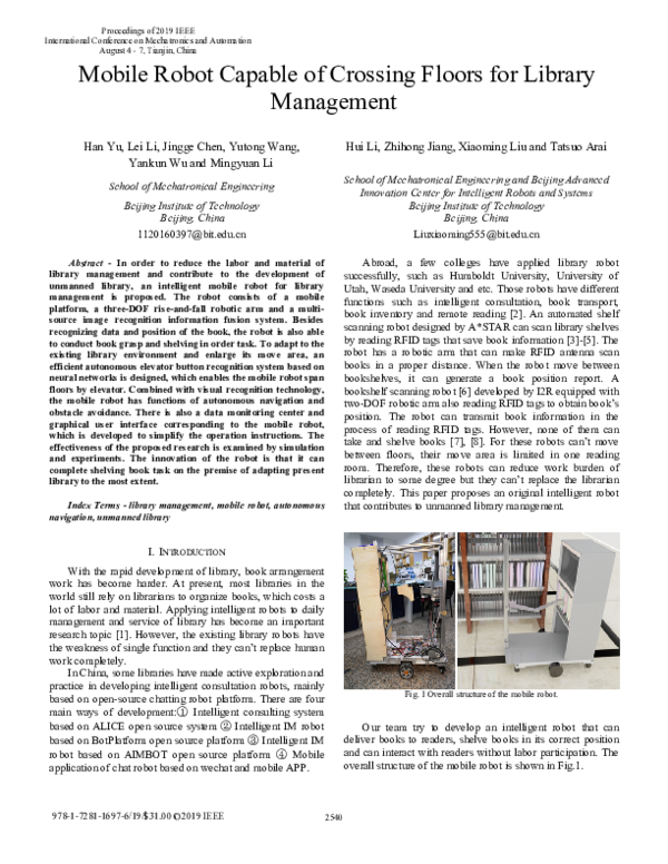 (PDF) Mobile Robot Capable of Crossing Floors for Library Management
