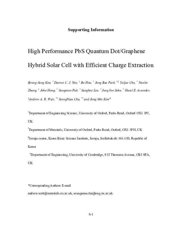 (PDF) High Performance PbS Quantum Dot/Graphene Hybrid Solar Cell with ...