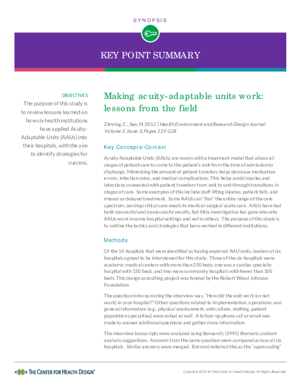 (PDF) Making Acuity-Adaptable Units Work: Lessons from the Field