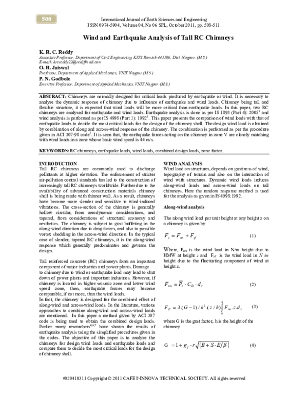 (PDF) Wind and Earthquake Analysis of Tall RC Chimneys