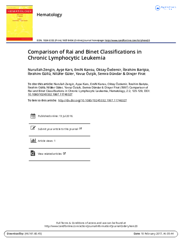 (PDF) Comparison of Rai and Binet Classifications in Chronic ...
