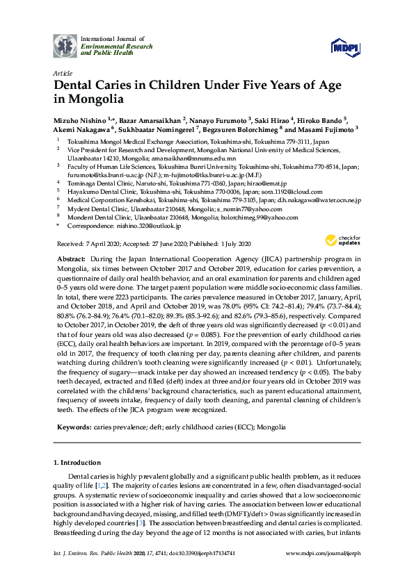 (PDF) Dental Caries in Children Under Five Years of Age in Mongolia