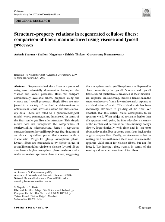 (PDF) Structure–property relations in regenerated cellulose fibers ...