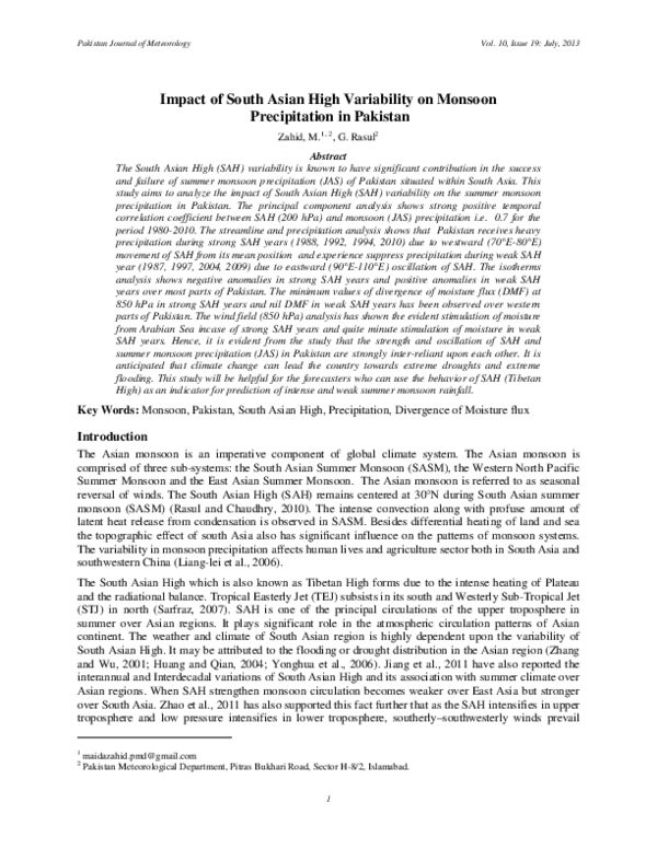 (PDF) Impact of South Asian High Variability on Monsoon Precipitation ...