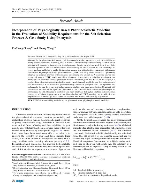 (PDF) Incorporation of Physiologically Based Pharmacokinetic Modeling ...