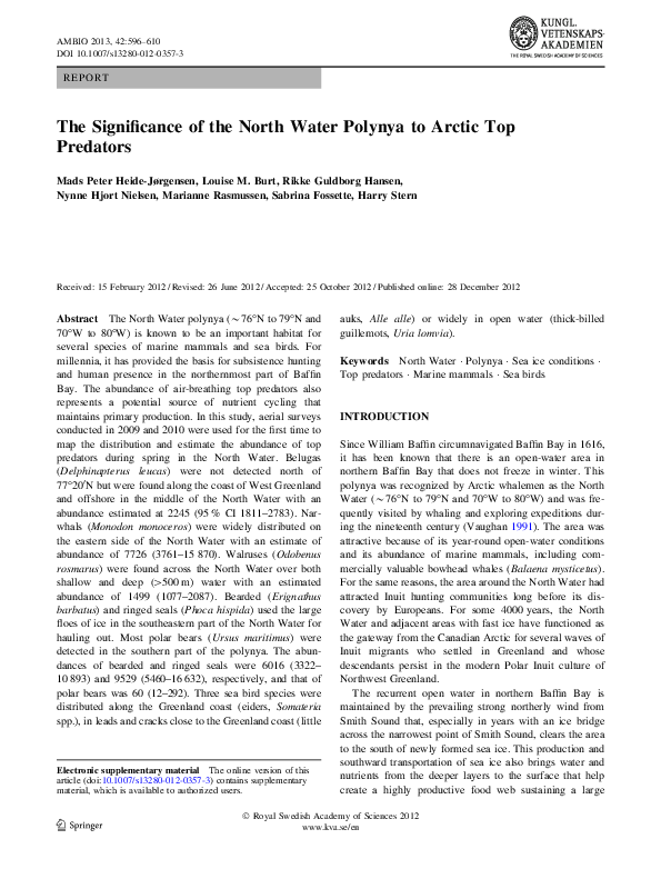 (PDF) The Significance of the North Water Polynya to Arctic Top Predators