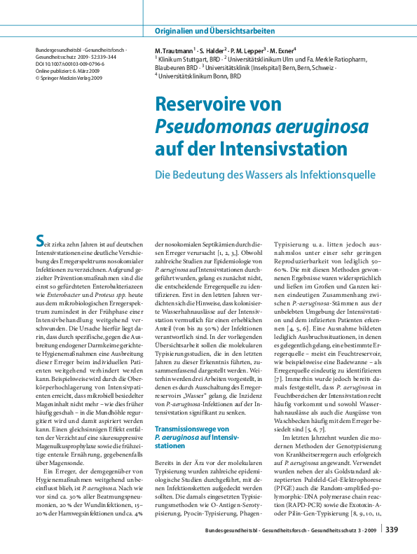 (PDF) [Reservoirs of Pseudomonas aeruginosa in the intensive care unit ...