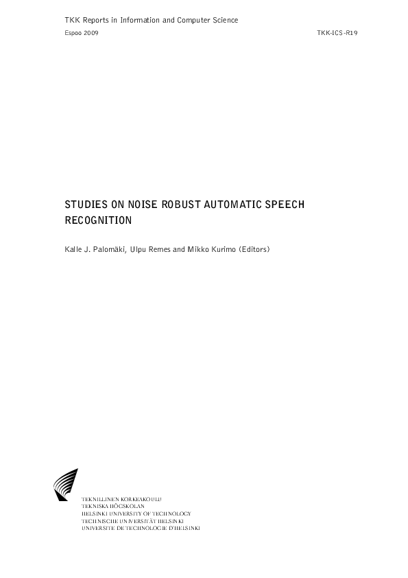 (PDF) Studies on noise robust automatic speech recognition