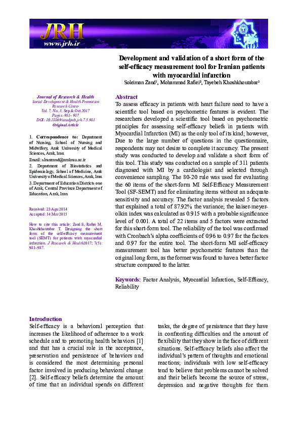 (PDF) Development and validation of a short form of the self-efficacy ...