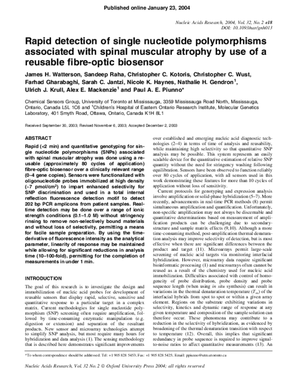 (PDF) Rapid detection of single nucleotide polymorphisms associated ...