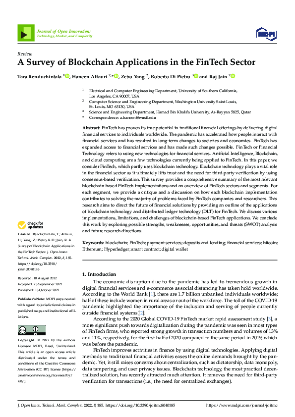 (PDF) A Survey of Blockchain Applications in the FinTech Sector