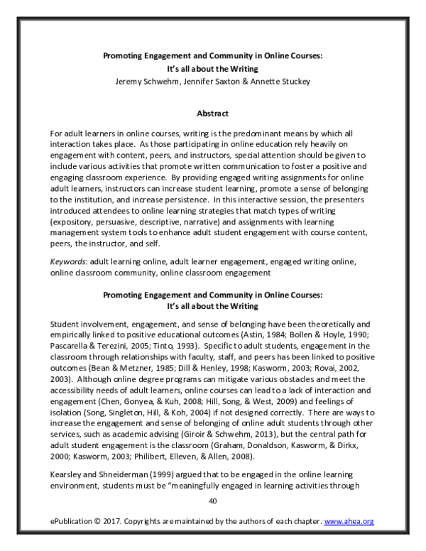 (PDF) Promoting Engagement and Community in Online Courses: It's All ...