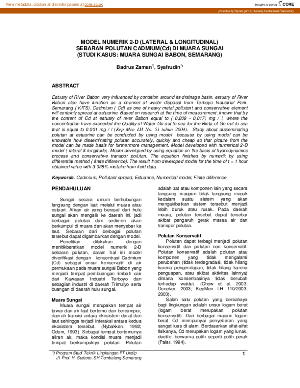 (PDF) Model Numerik 2-D (Lateral & Longitudinal) Sebaran Polutan ...