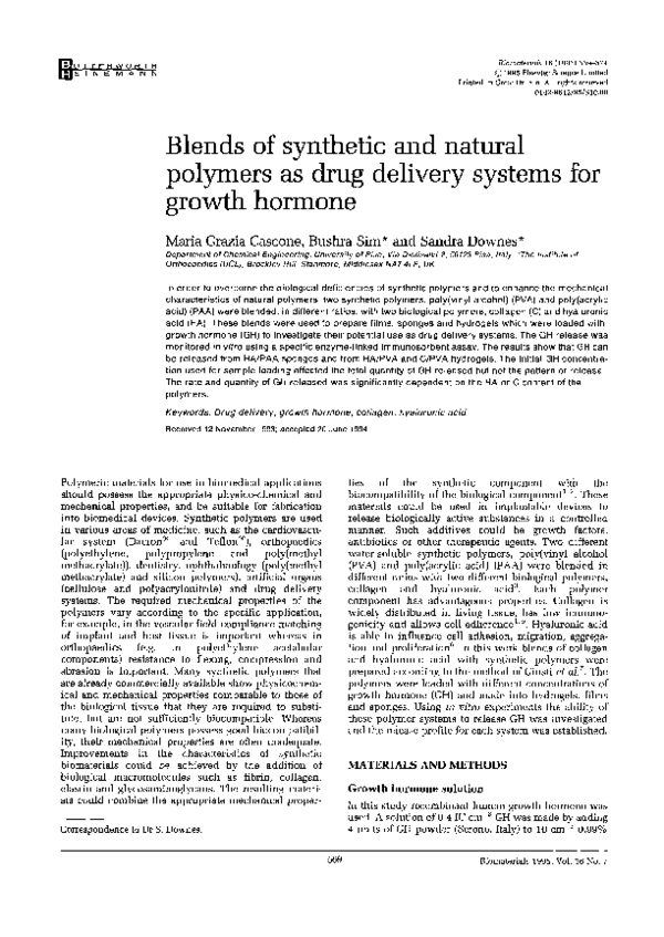 (PDF) Blends of synthetic and natural polymers as drug delivery systems ...