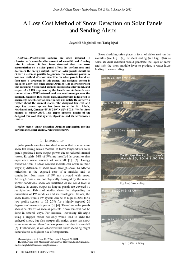 (PDF) A Low Cost Method of Snow Detection on Solar Panels and Sending ...
