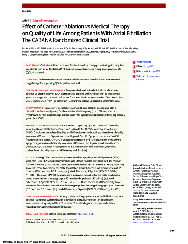 (PDF) Effect of Catheter Ablation vs Medical Therapy on Quality of Life ...