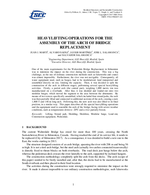 (PDF) Heavylifting Operations for the Assembly of the Arch of Bridge ...
